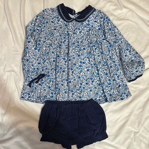 EUC blue floral with cord collar and bottoms bloomer set size 5